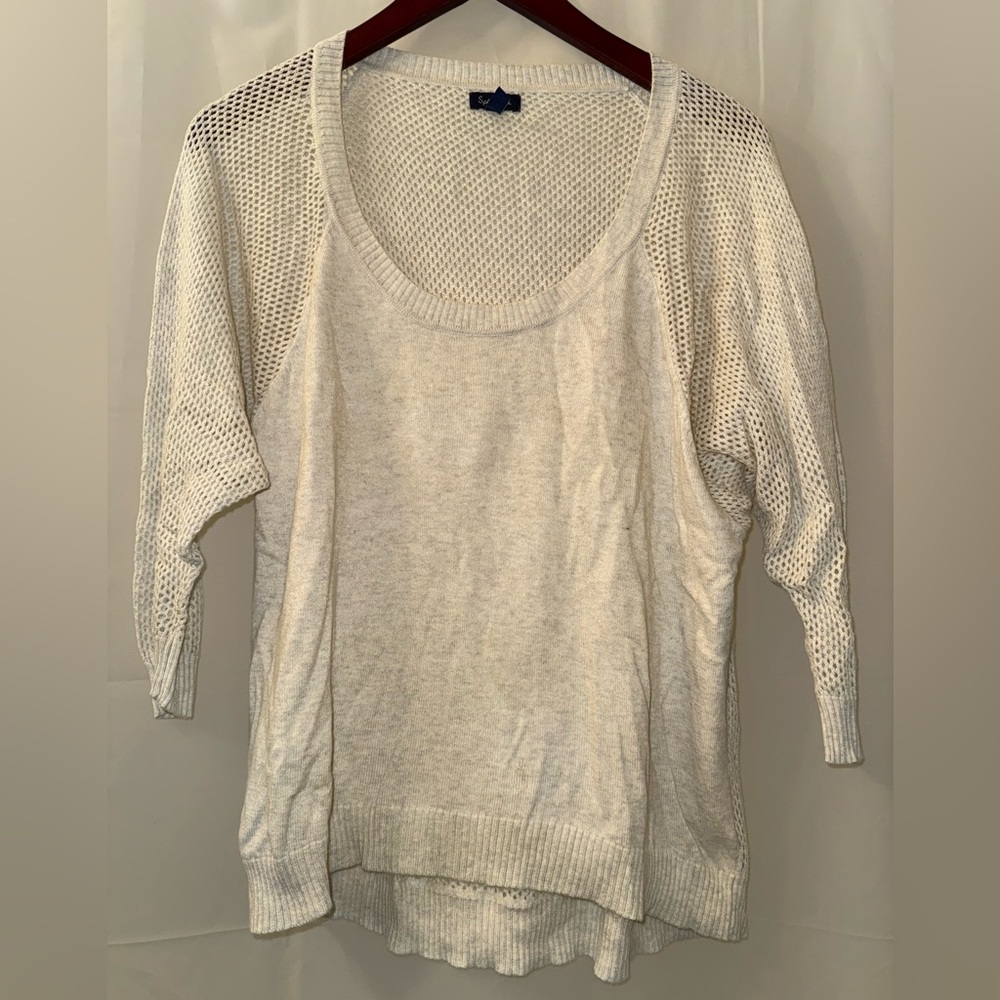 Splendid Light Beige Scoop Neck Mesh Sweater